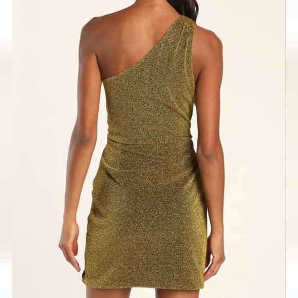 Lulu's Got the Party Gold Lurex One-Shoulder Mini Dress - Picture 10 of 12